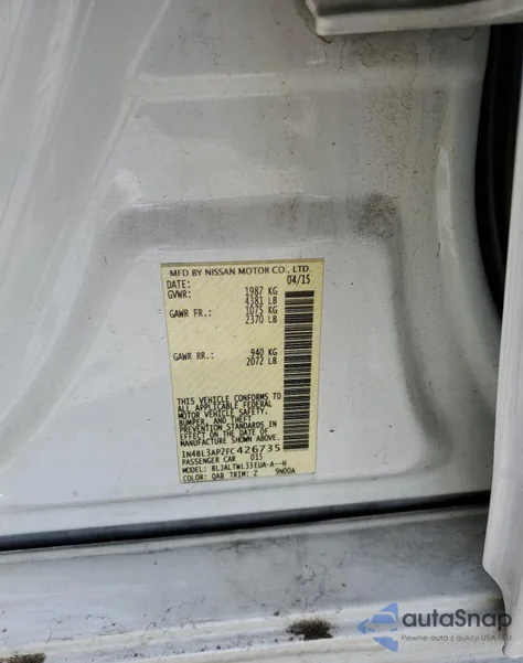 2015 Nissan Altima 3.5S из США, поврежденный, VIN 1N4BL3AP2FC426735